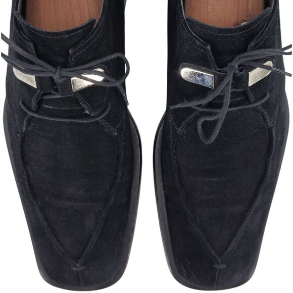 Cesare Paciotti Italy Mens 10 Dress Shoes Black Suede Leather Square-toe Derby - Picture 8 of 13